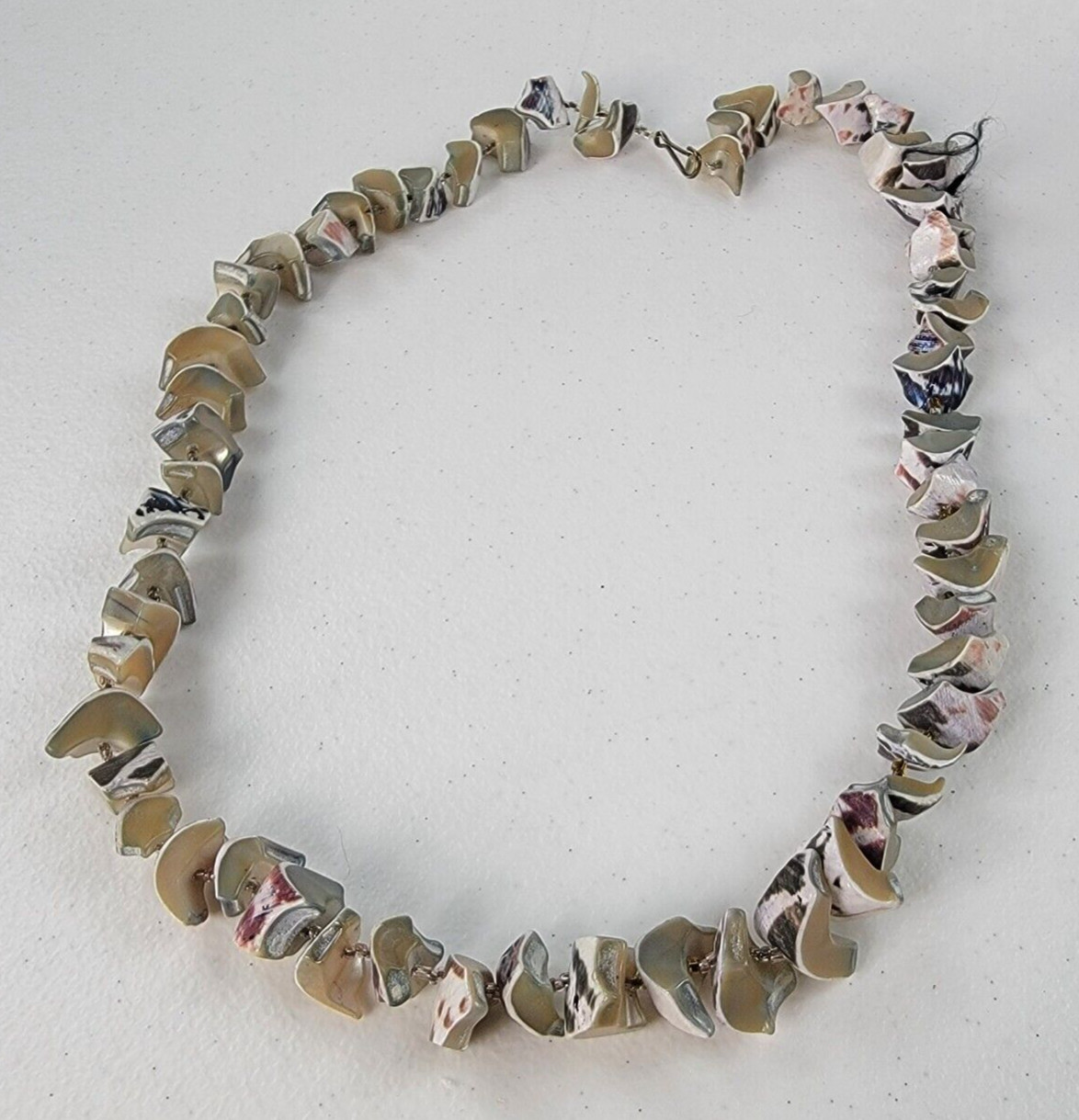 Vintage Boho Chunky Multicolor Mother of Pearl Chip Necklace 25” Statement