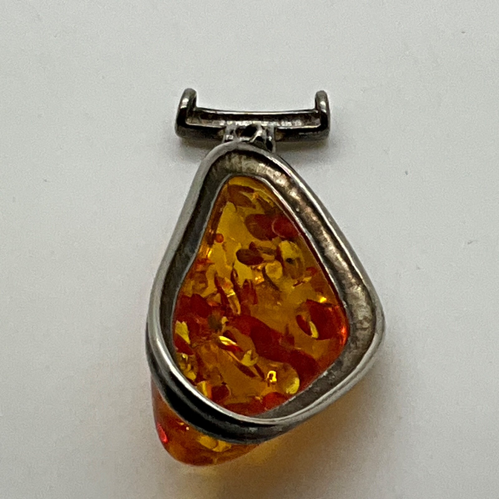 Artisan Large Chunky Oversize Sterling Silver Baltic Amber Slider Pendant