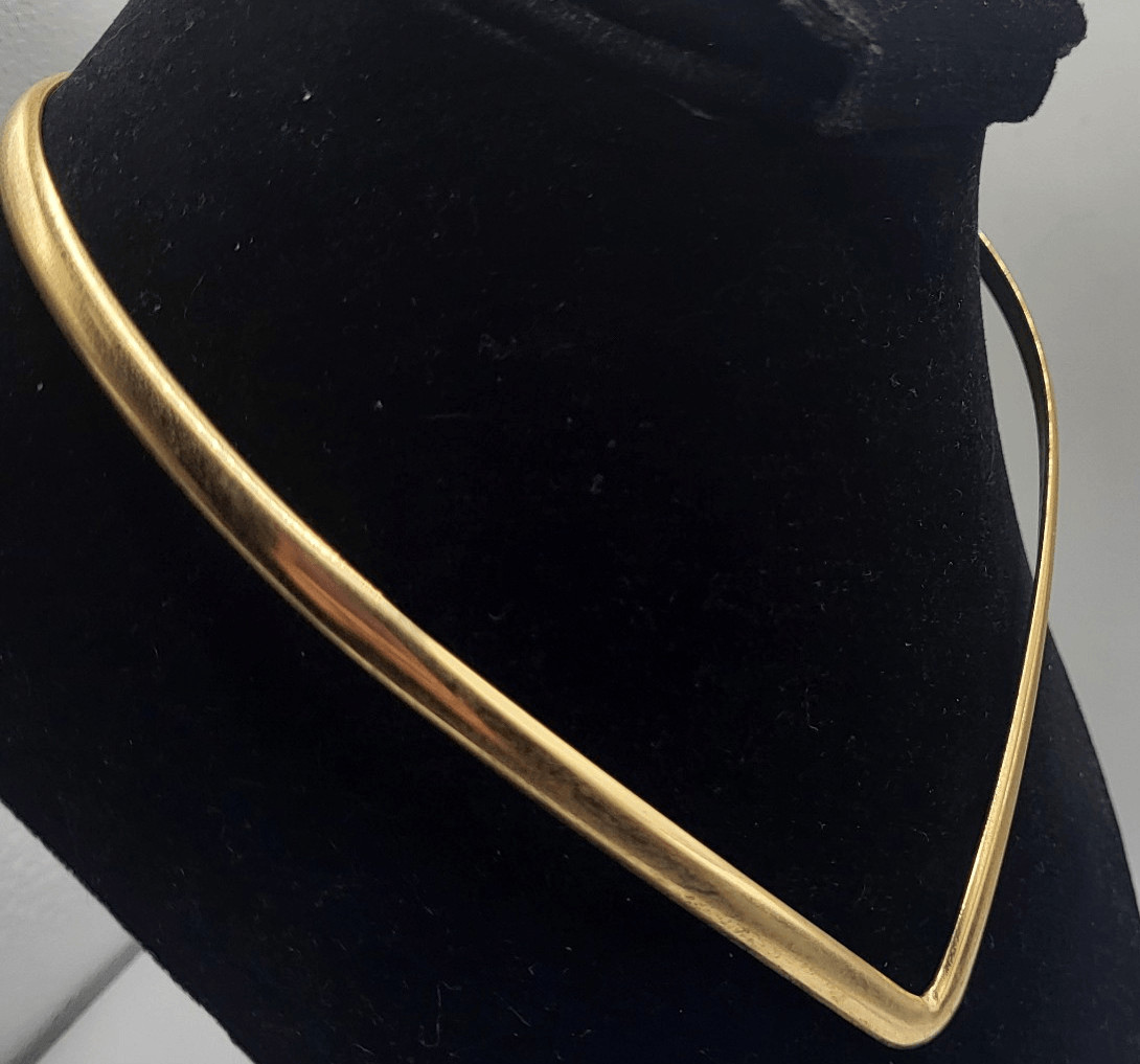 Mid Century Modern V Shape Brass Choker Necklace 14in