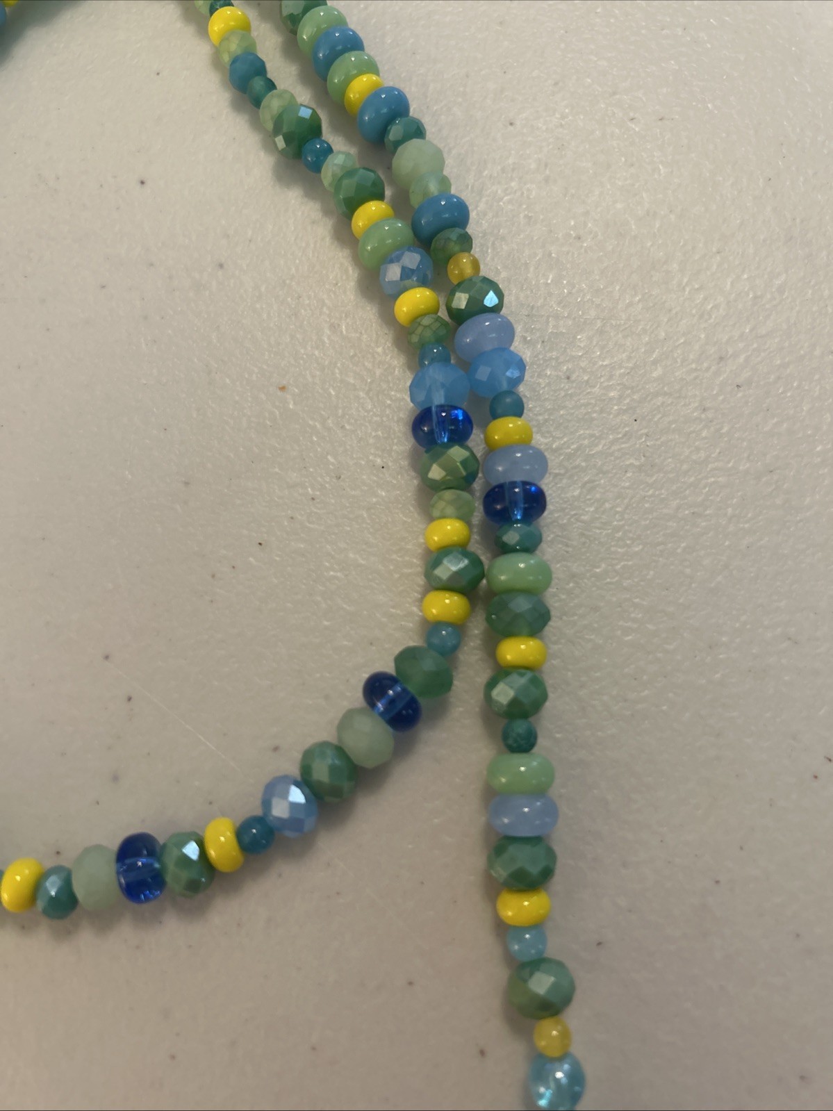 Handmade Beaded Colorful Crystal Beads Yellow Blue Green 40 In Layering Necklace