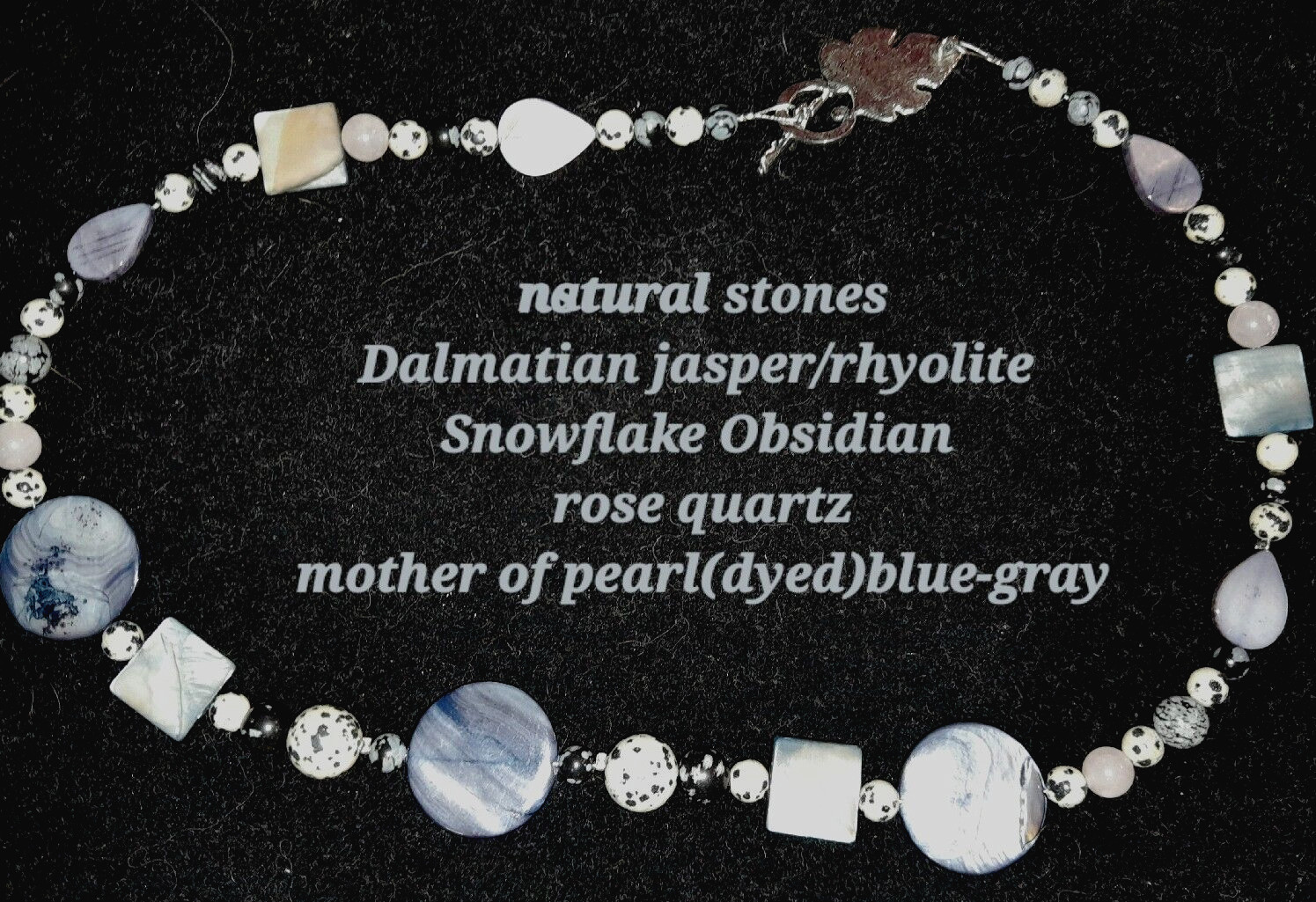 Natural Dalmatian Jasper, Snowflake Obsidian, rose quartz, Dyed mother Of Pearl