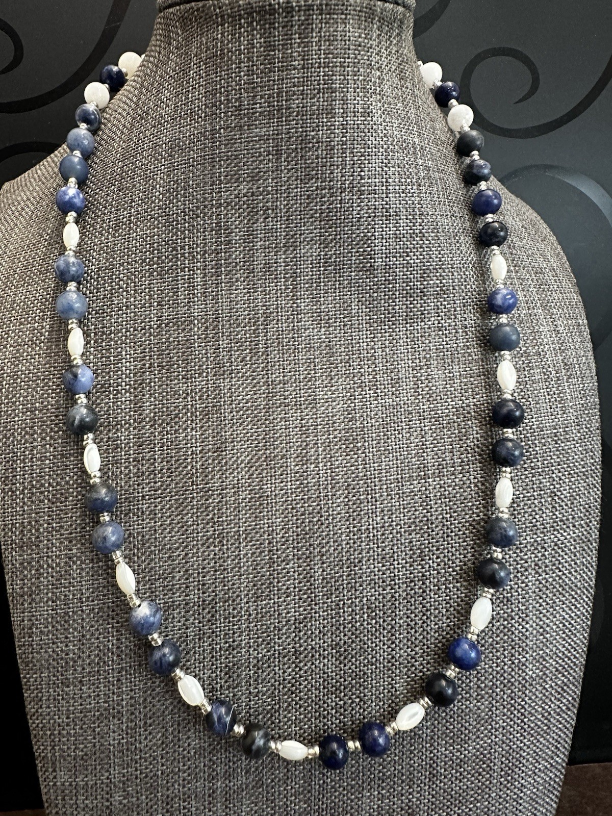 Blue Sodalite and White Mother Of Pearl Beaded Women’s Necklace