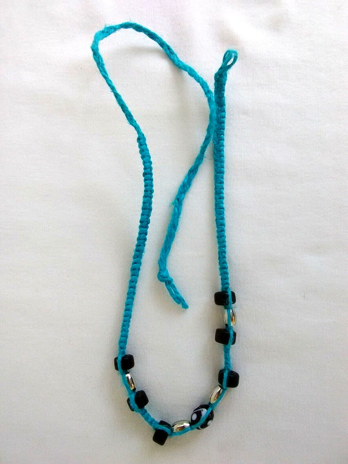 Beaded HEMP SURFER ADJ., NECKLACE Hand Crafted Macrame 20″ US SELLER New