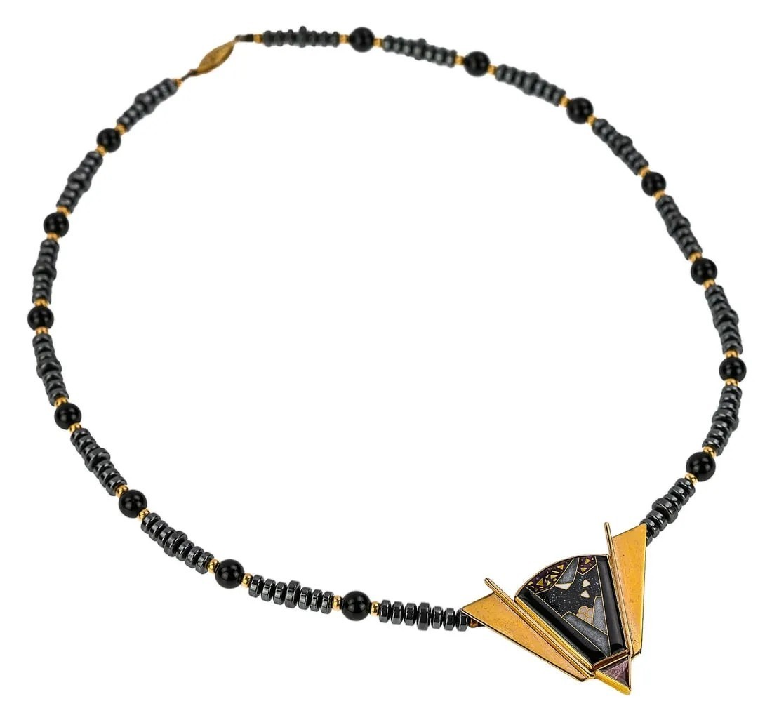 Aaron Macsai & Frances Kite Artist Collab 14k 18k Gold Cloisonne Enamel Necklace