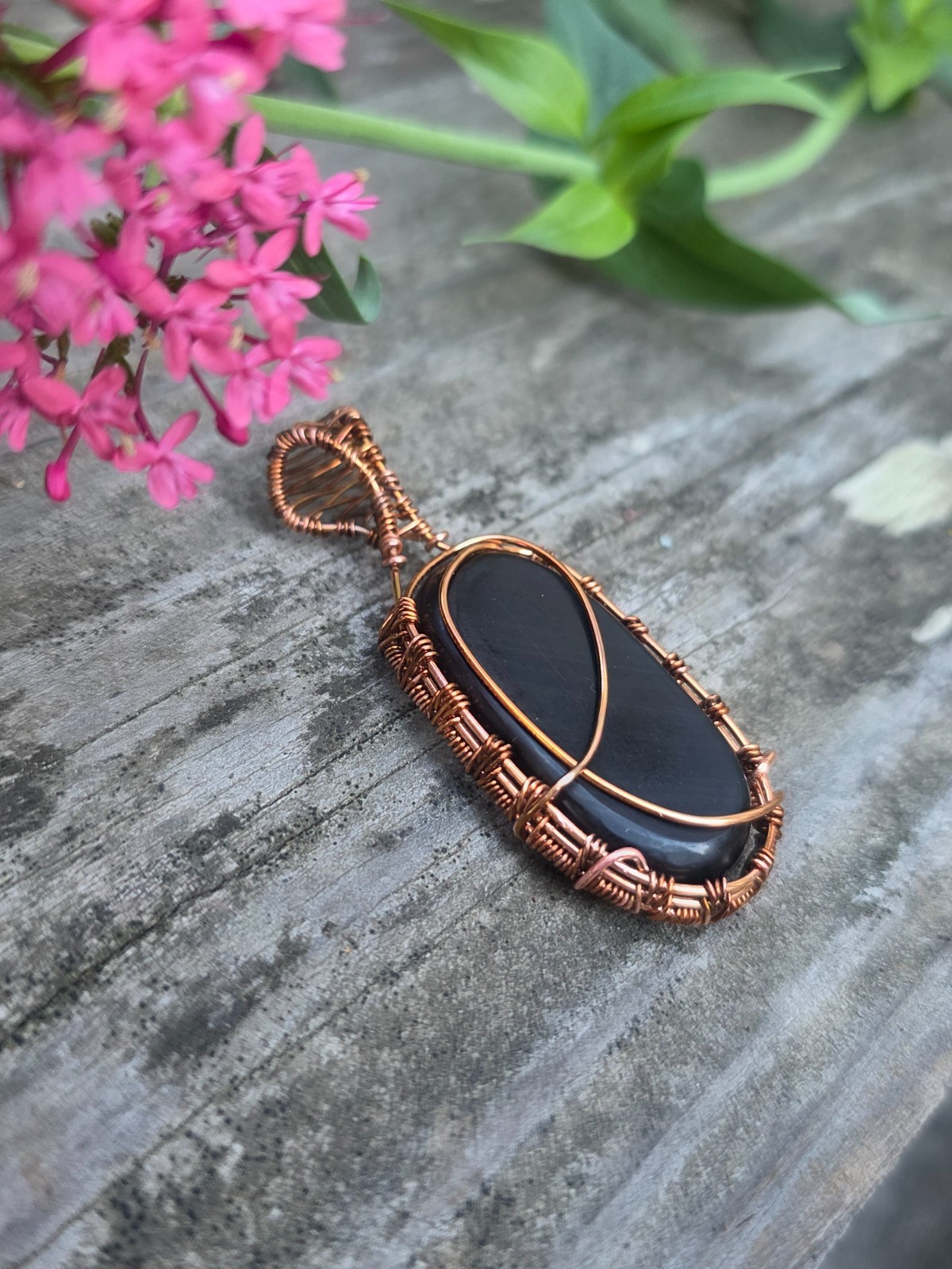 Hand-cut California Black Banded Agate Copper Amulet 100% TO CHARITY