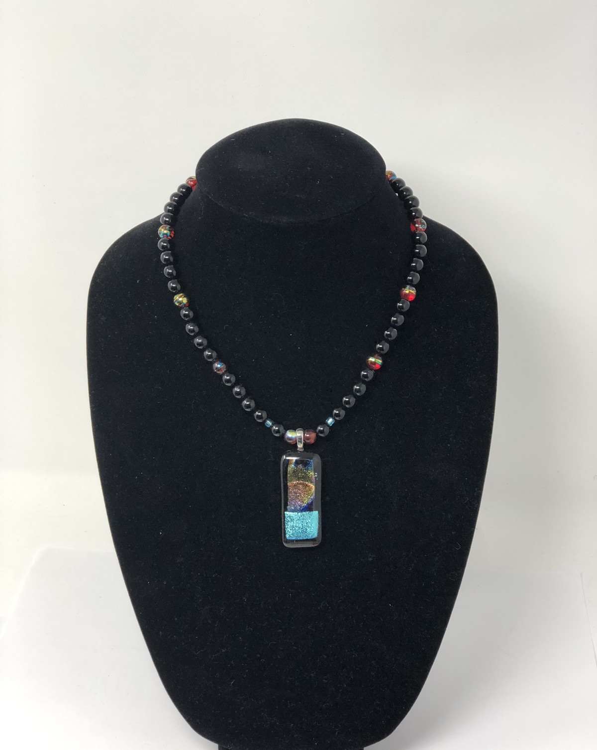 Dichroic Glass Pendant Necklace Beaded – 18 inch Length