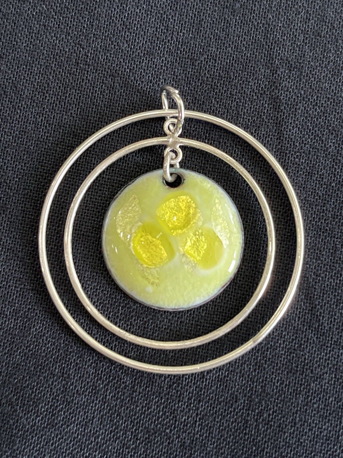 Artisan Glass Pendant Silver Tone Double Circle Abstract Modern