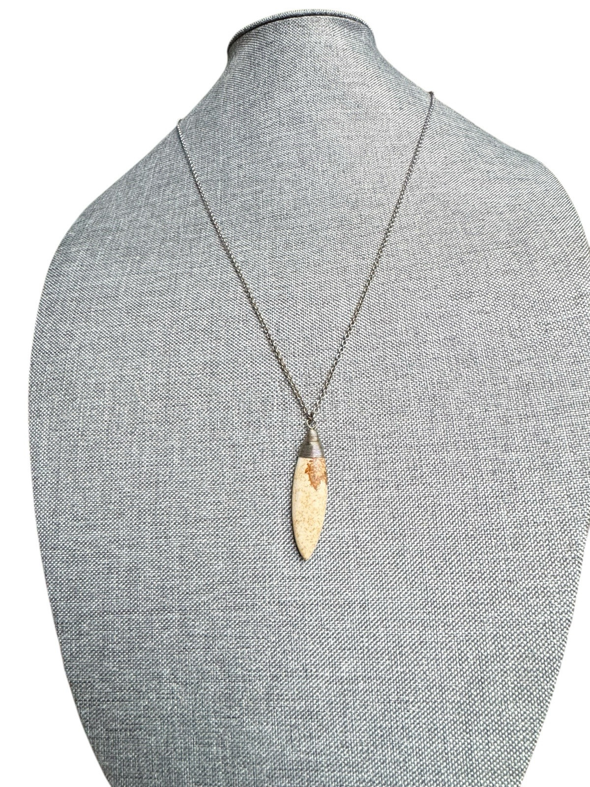 Jasper Pendant Necklace 13″ Natural Stone Chain Raw Organic Surfboard Shape