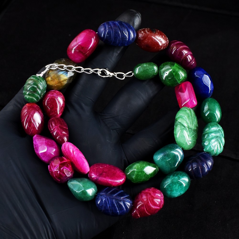 Ruby & Emerald 641.00 Cts Single Strand Beaded Best Necklace Jewelery RK 07 E720