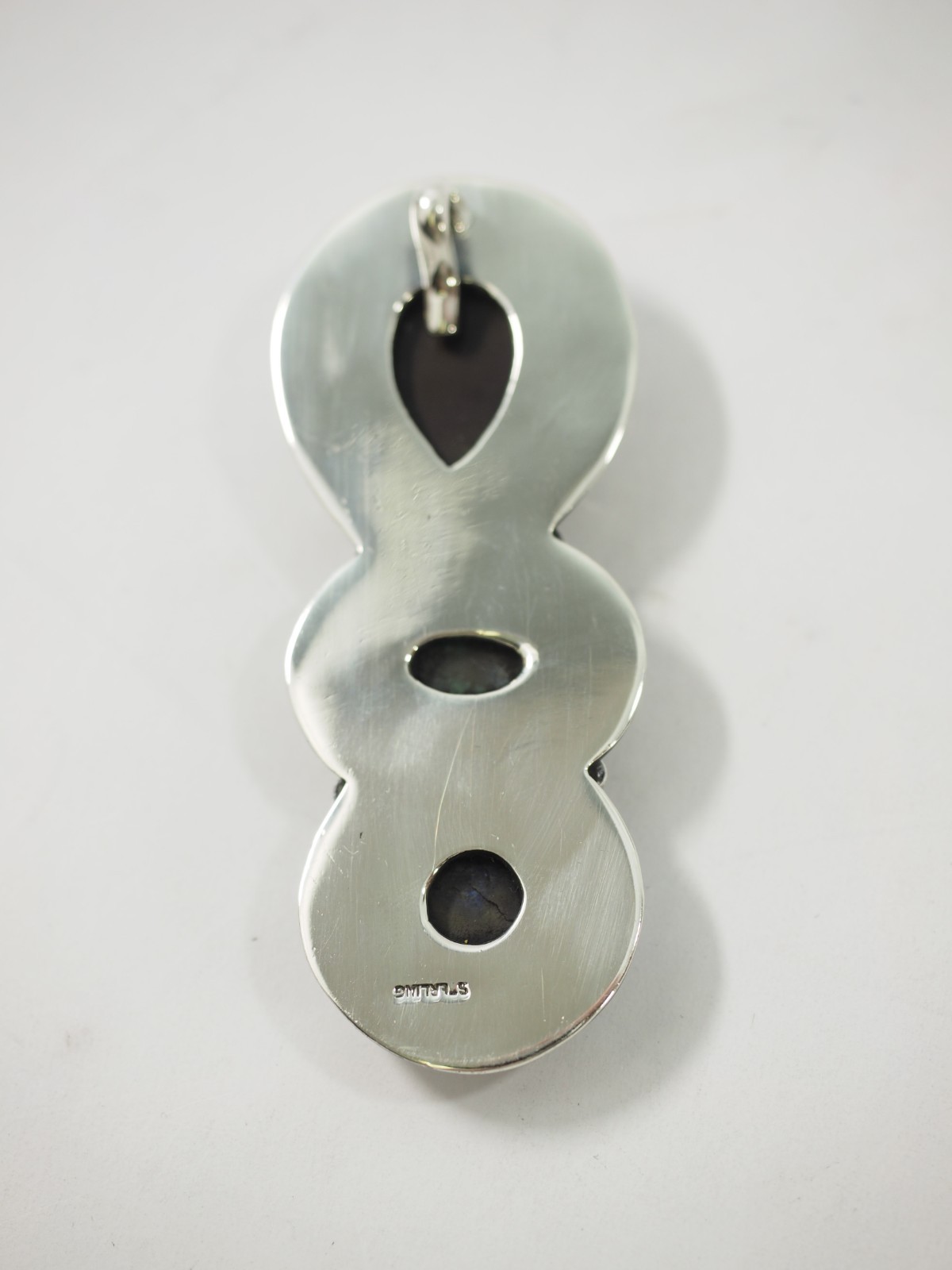 Great 3 stone Artisan Pendant Black Onyx Turquoise & Lapis Sterling Silver 3.3″