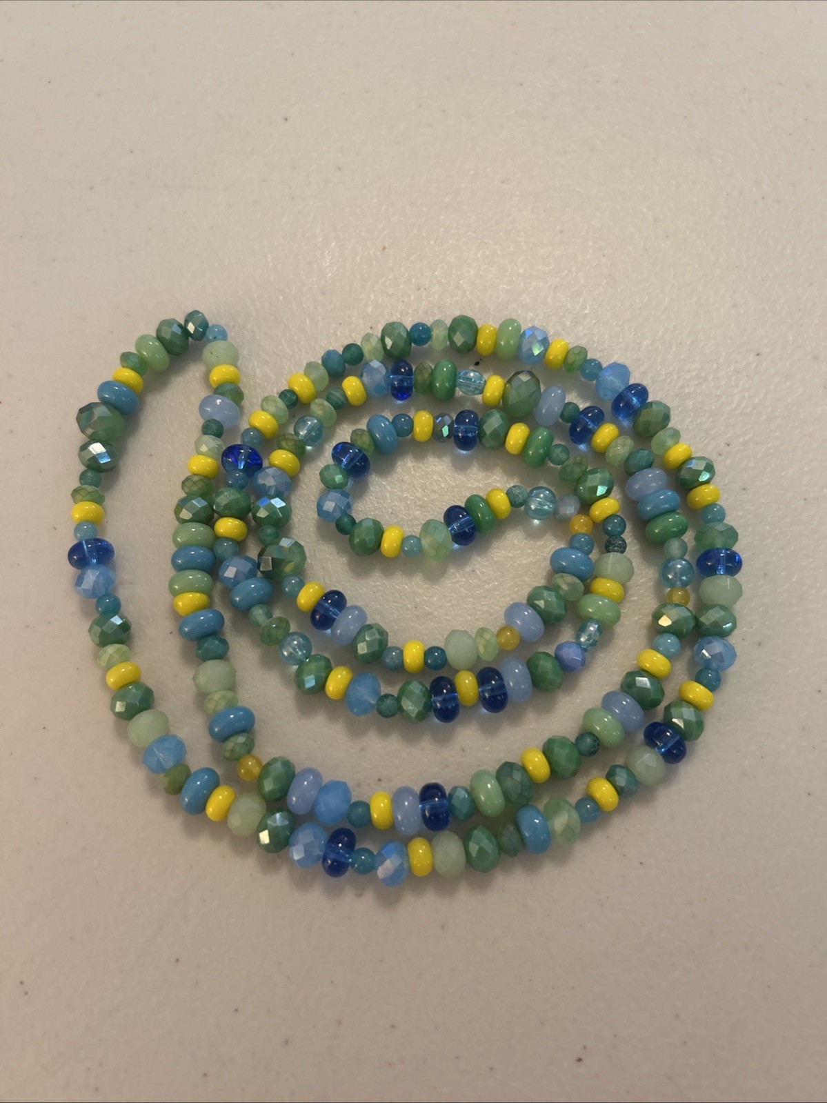 Handmade Beaded Colorful Crystal Beads Yellow Blue Green 40 In Layering Necklace