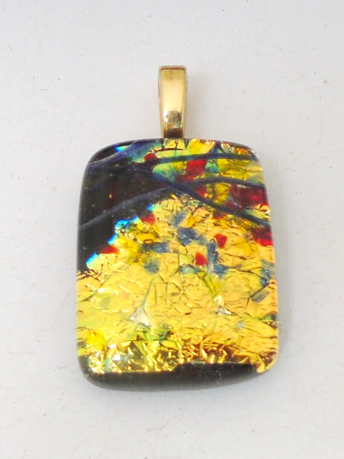 Gold Black w/ Red Specks Pendant Dichroic Fused Glass Jewelry