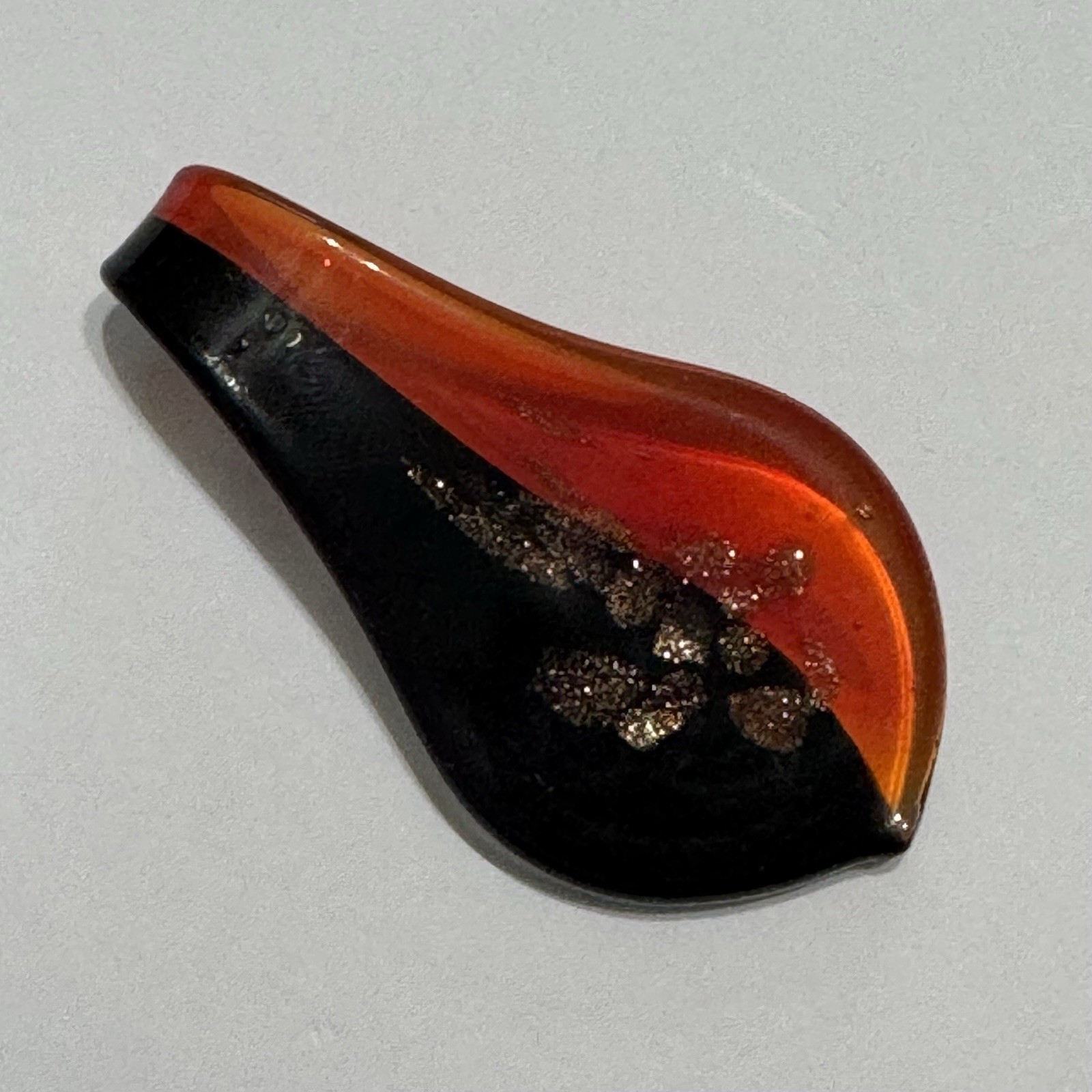 Hand Blown Glass Pendant Red And Black With Gold Flower