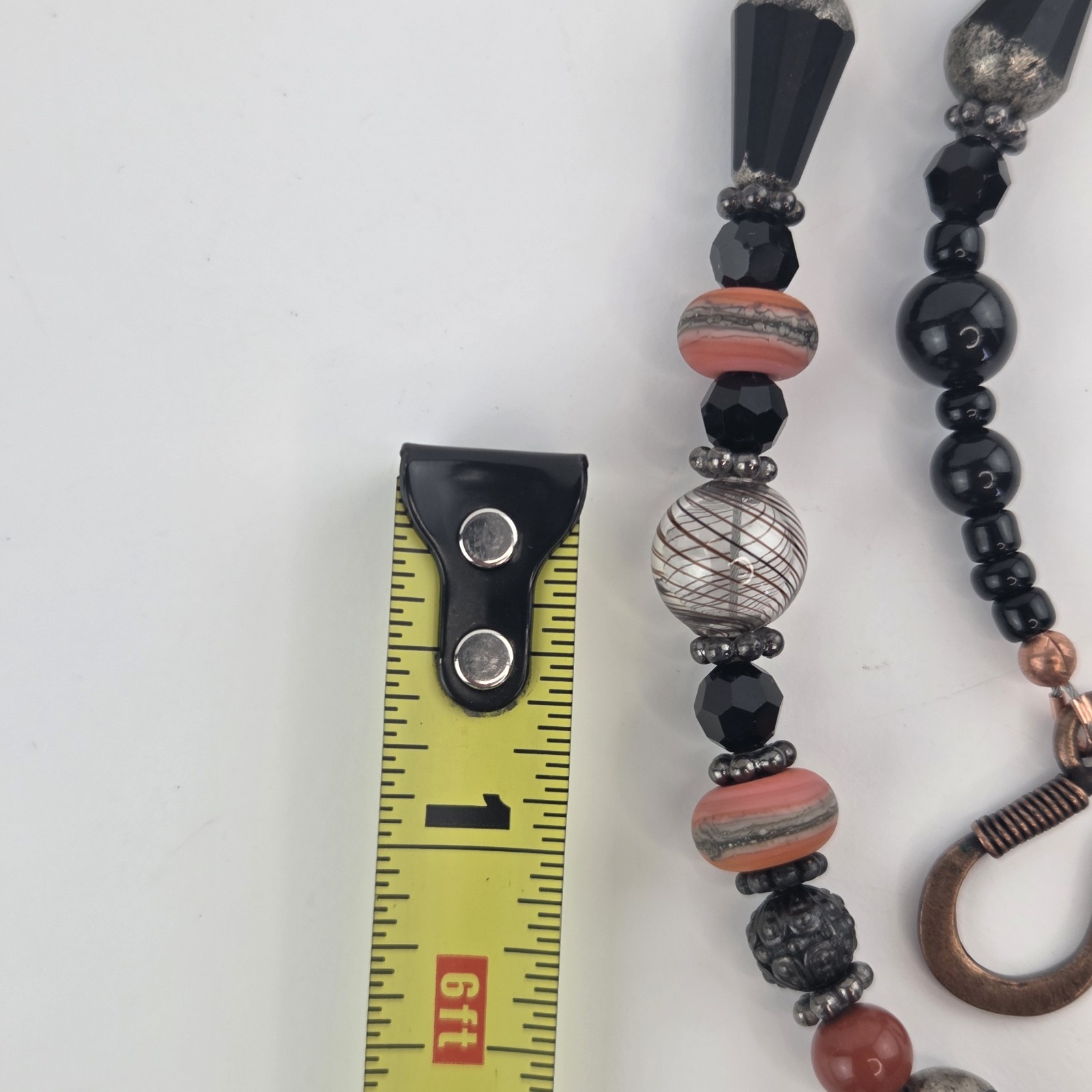 Polymer Clay Pendant Necklace 19″ Carnelian Czech Silver Tip Bead Hollow Glass