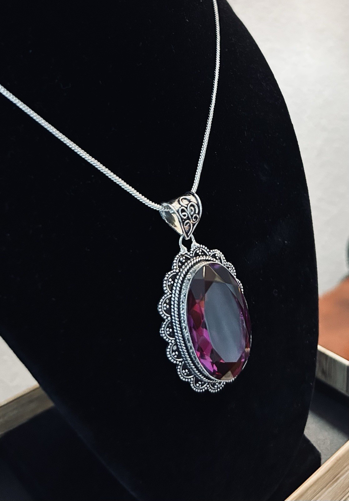 Pink Tourmaline Silver Pendant and Chain