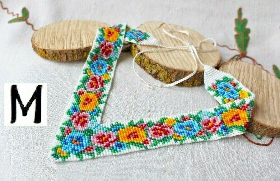 Ukrainia Seed Bead Beaded Turquoise Handcrafted Choker Necklace Earrings Set
