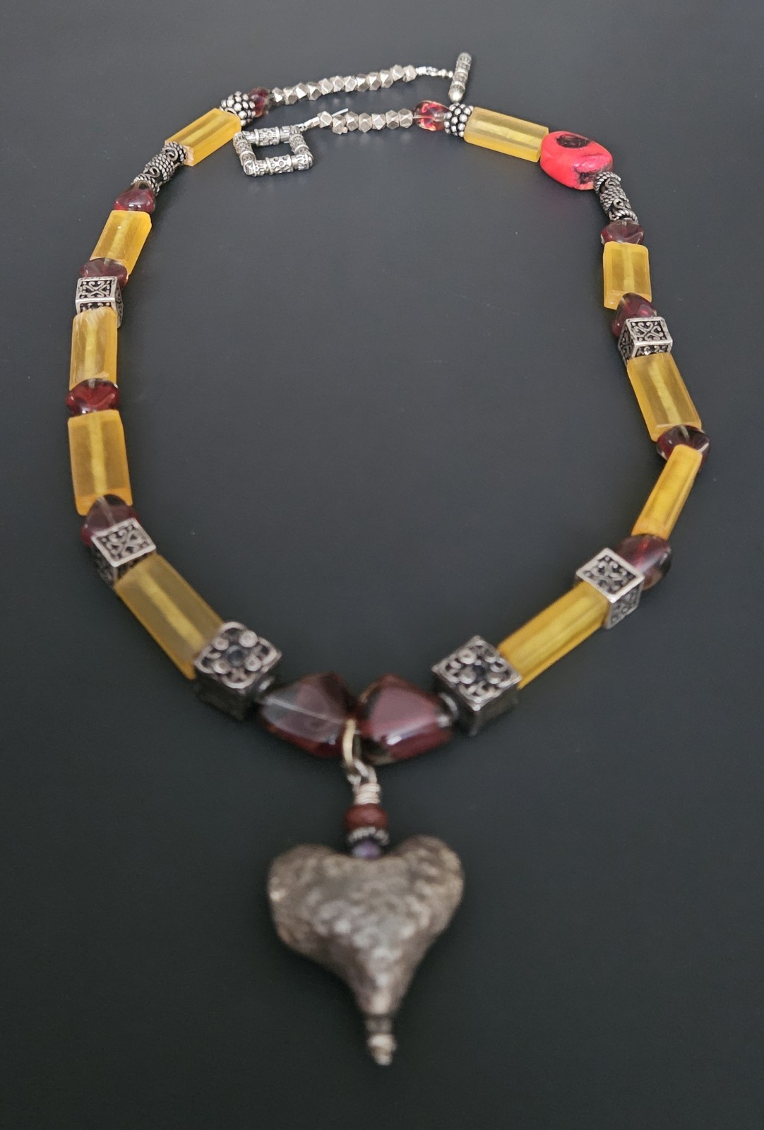 Artisan 91.76g Solid Sterling Silver & Mixed Bead Statement Necklace 24″ Tested