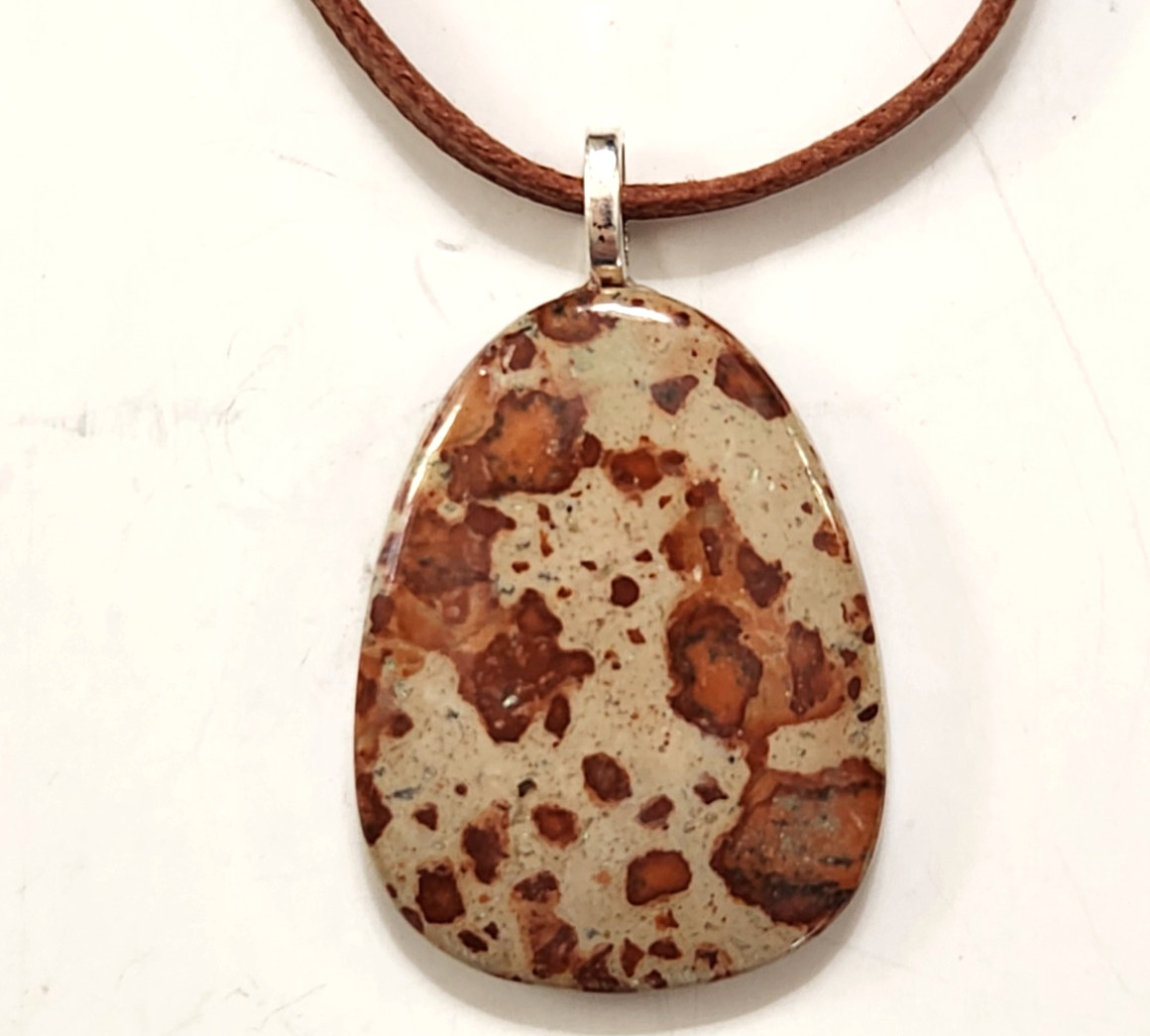 Artisan Asteroid Jasper Stone Tan Rust Pendant Necklace Fabric Cord Southwest