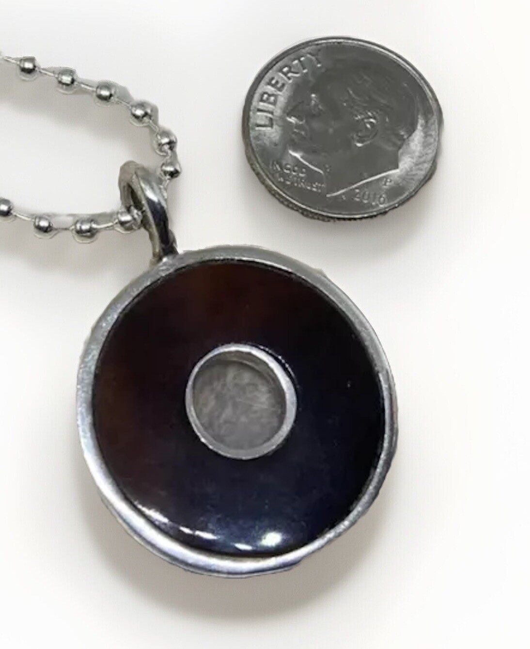 SARAH BARONI Handmade 925Sterling Mahogany Enamel Round Pendent Necklace 18” 11g