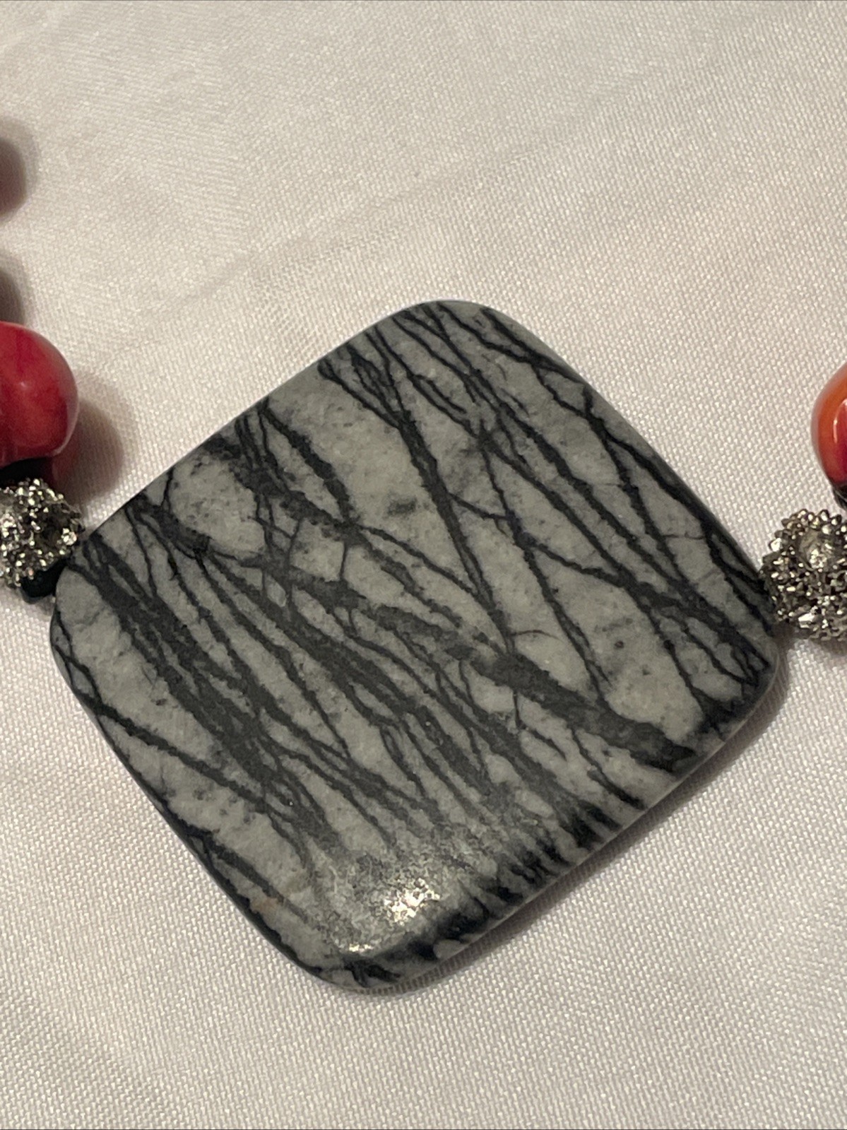Lava Stone, Red Coral & Onyx Necklace – Handmade Mediterranean Jewelry