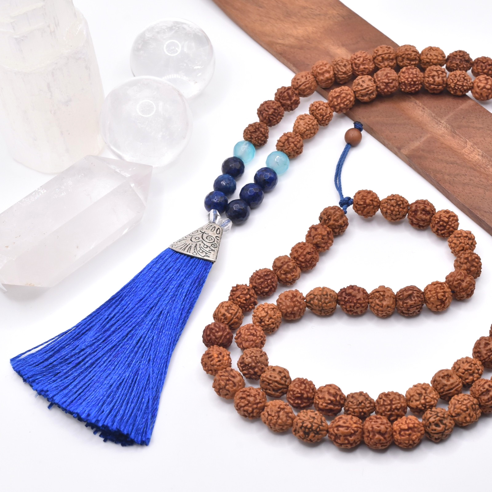 Mala 108 Lapis Lazuli Rudraksha Blue Tassel Necklace “For Meditation”