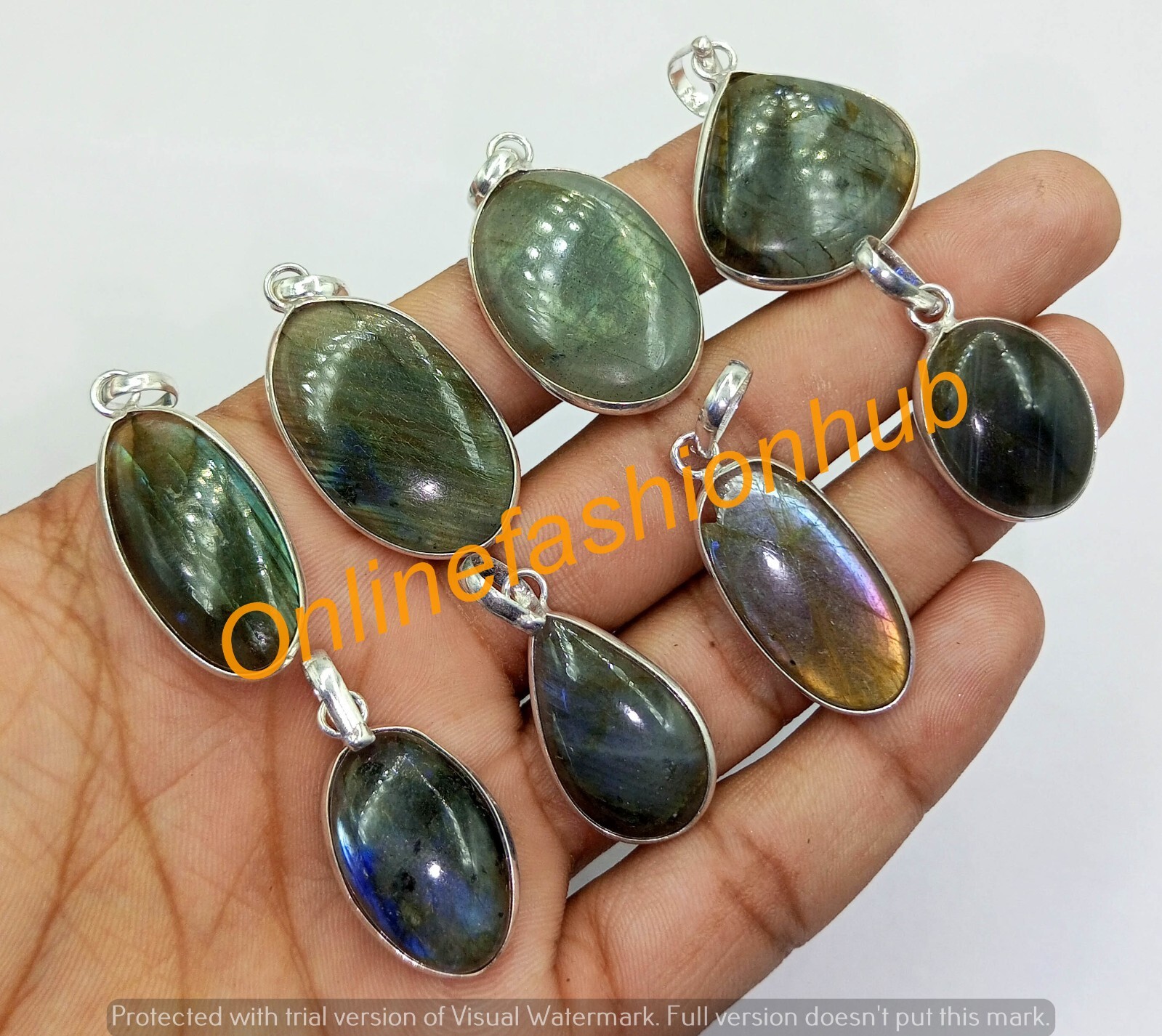 Multi Labradorite Gemstone 925 Sterling Silver Plated 10 Pcs Bezel pendants Lot