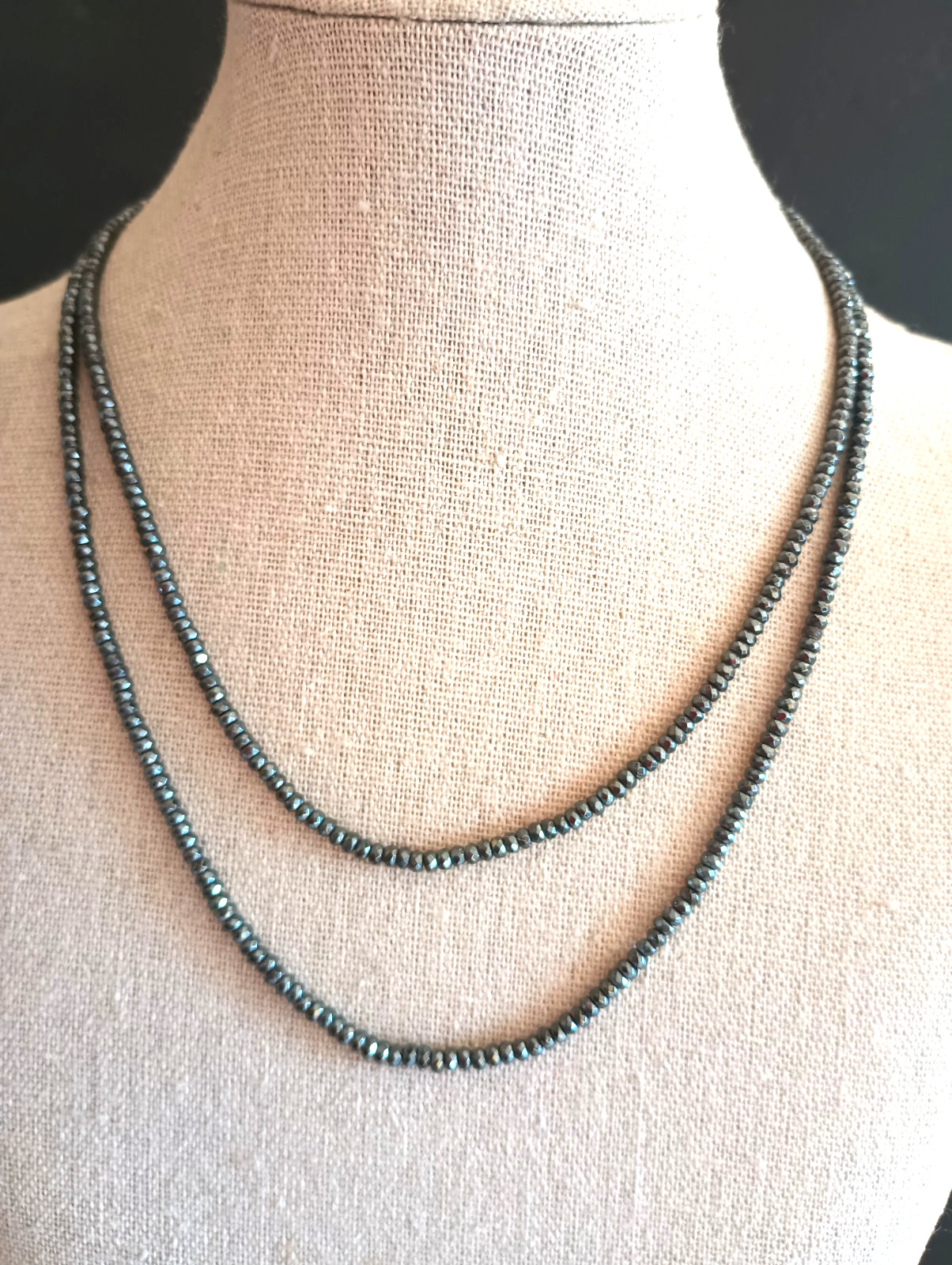 2 Bronze Milor Italy Hematite Beaded Faceted Stone Necklace 16″ & 18″ Necklaces