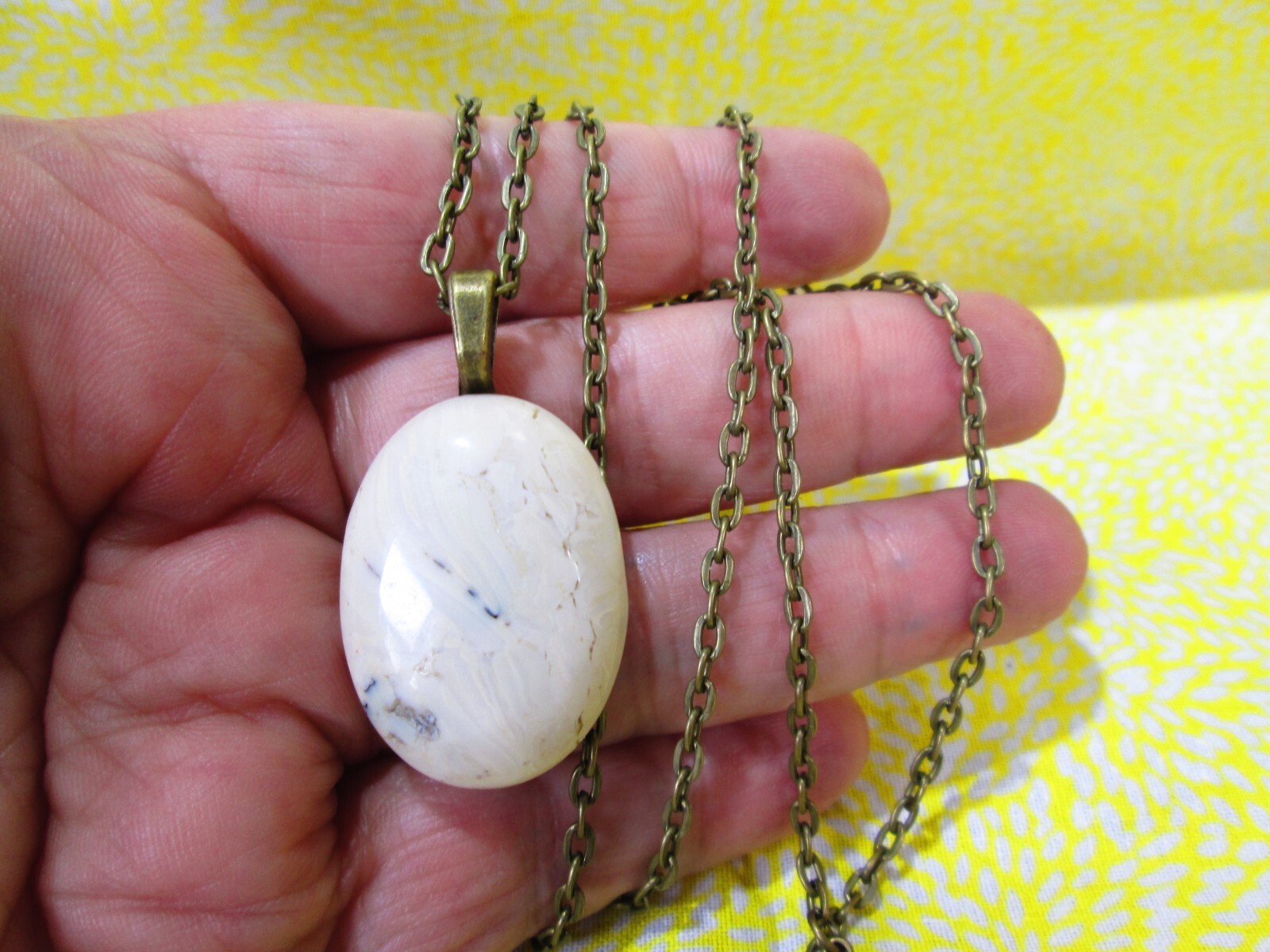 Genuine Gemstone Pendant w/ Necklace 24″ Antiqued Brass Tone Cable Chain / N