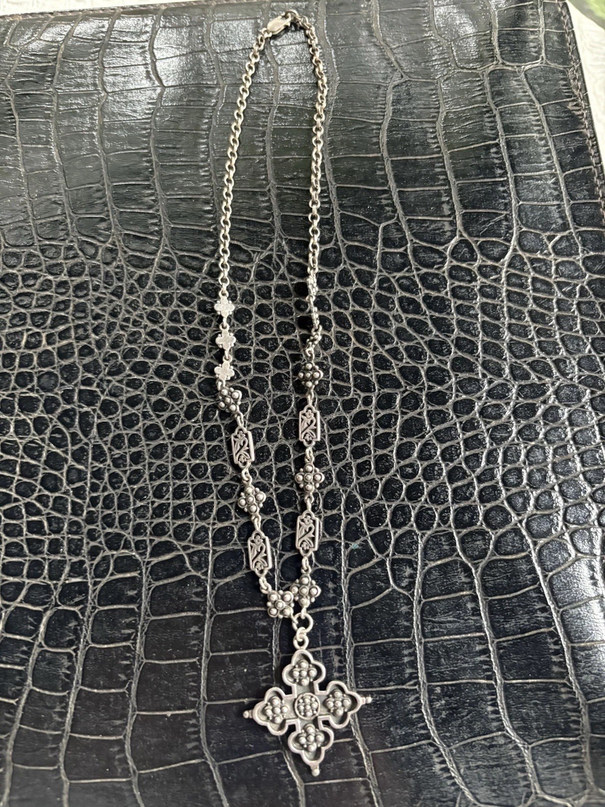 VTG Sterling Silver Byzantine Cross Necklace Large Ornate Pendant 17.5” Chain
