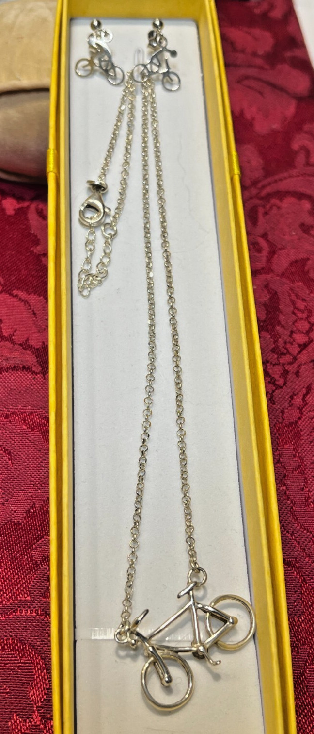 Vintage Set Sterling Silver 925 Dyadema Italy Chain & Bicycle Necklace & Earring