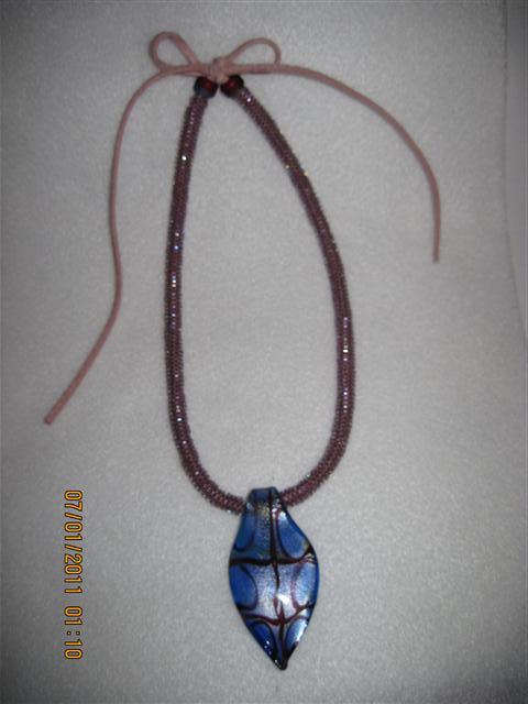 Peyote Tube Necklace with Glass Pendant…HANDMADE Original Design ONE OF A KIND