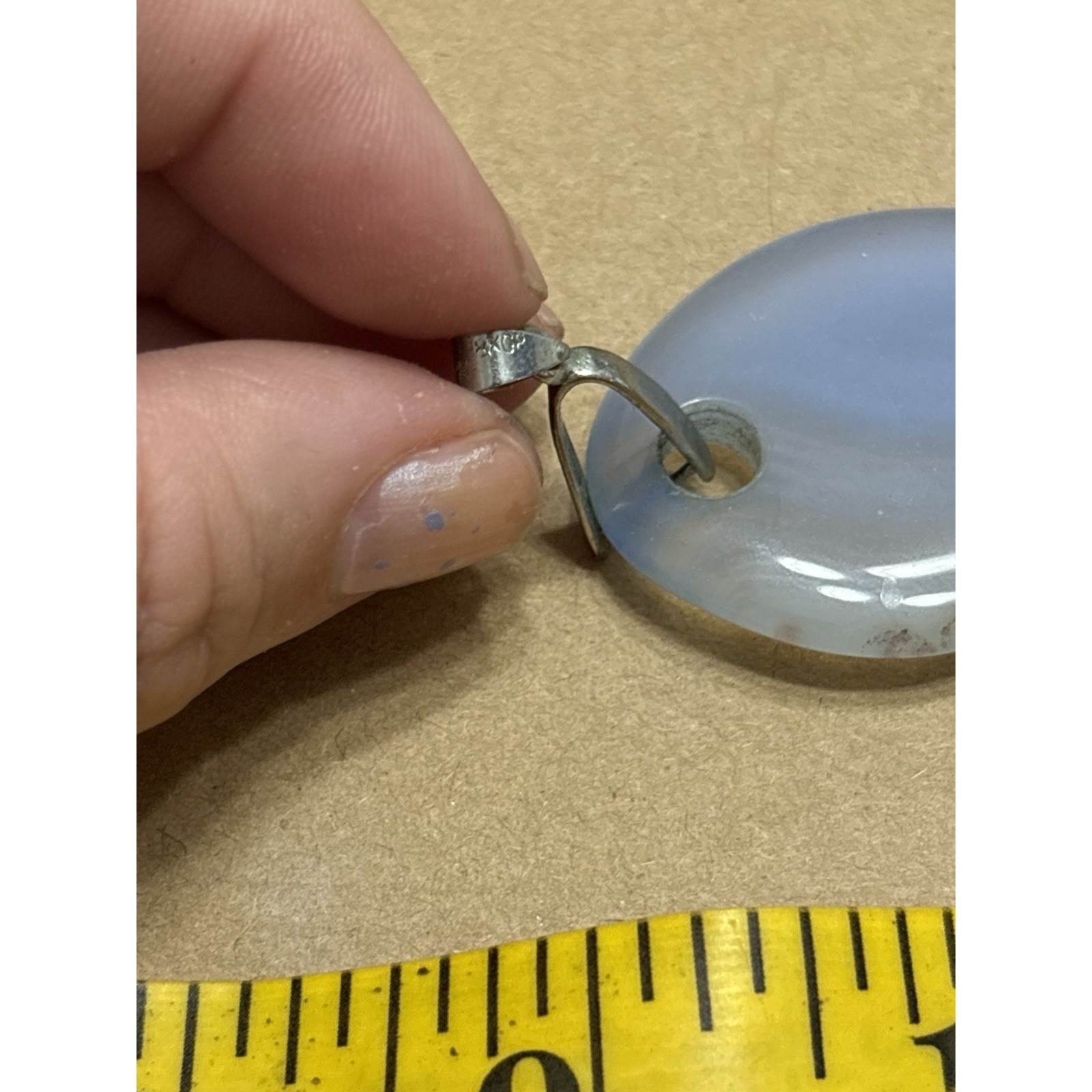 Natural Banded Agate Pendant Gray Blue Boho Minimalist Crystal Stone Teardrop