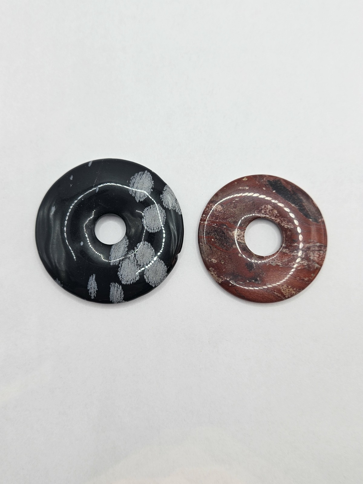 Two Stone Donut Pendants Snowflake Obsidian and Jasper