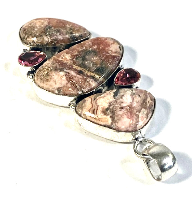 Rhodochrosite & Pink Topaz 5 Gemstone Handcrafted Pendant 18.5 grams 2.8″