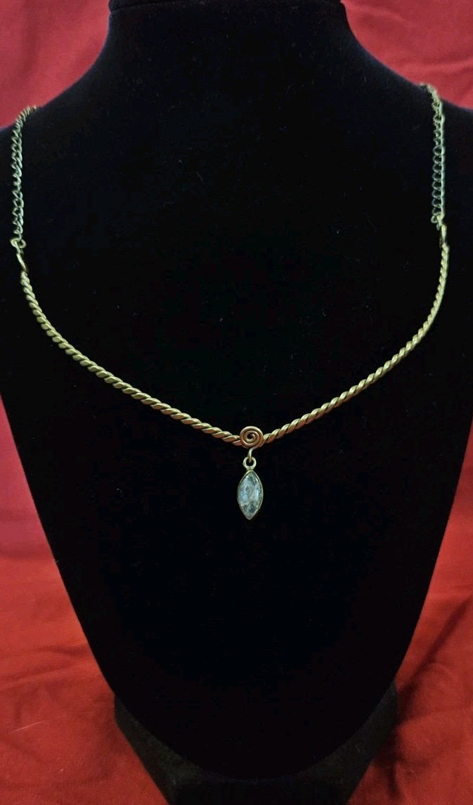 Necklace Wire-Wrapped With Bluish Gemstone Pendant 24in
