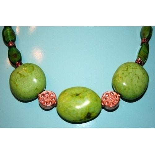 Hand made semi-precious stone green Chalk Turquoise necklace fairy Whimsy boho