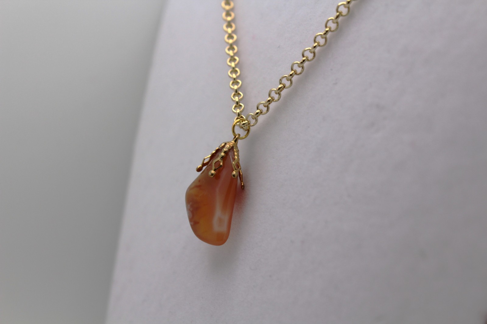 Handcrafted 21″ gold chain polished translucent stone necklace