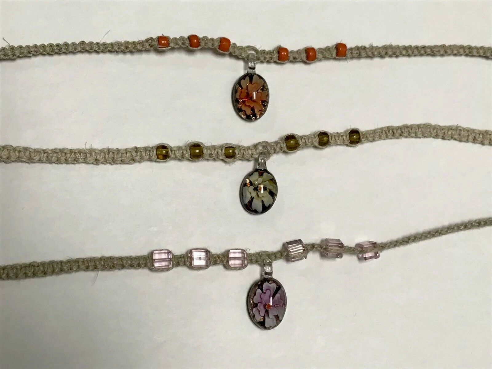 Glass Pendant Flower Hemp Necklace Beaded Handmade 50 PCS WHOLESALE ASSORTED