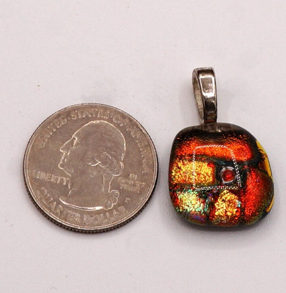 Dichroic Glass “Touch of Glass” Orange Red Gold Black Asymmetrical Pendant