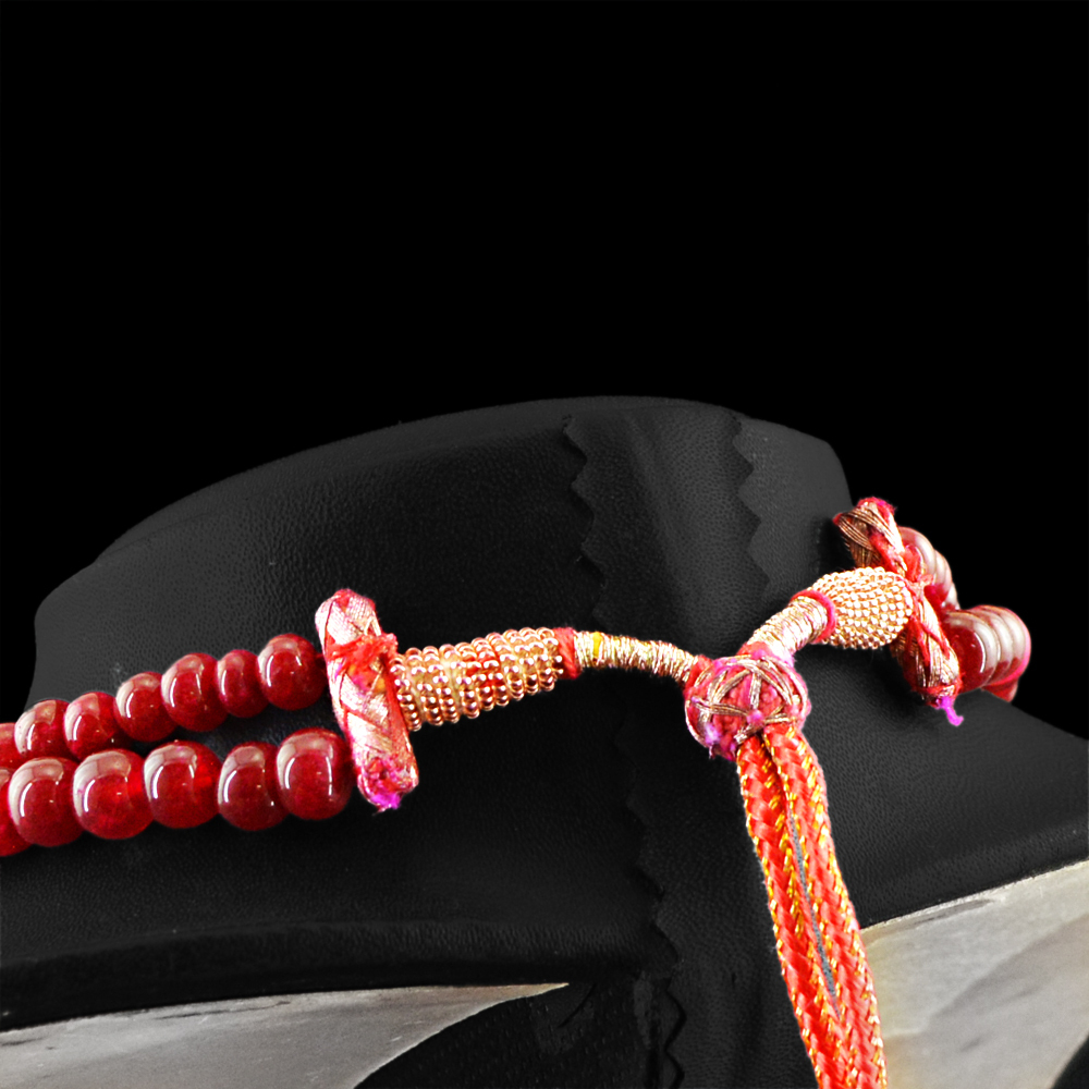 379.00 CTS NATURAL RICH RED RUBY 2 LINE ROUND SHAPE BEADS HAND MADE NECKLACE