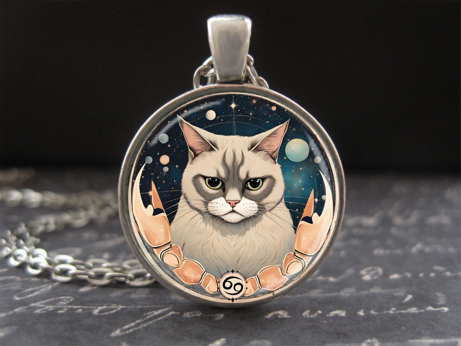 Cancer Crab Grumpy Cat Zodiac Necklace Constellation Astrology Sign Jewelry Cute