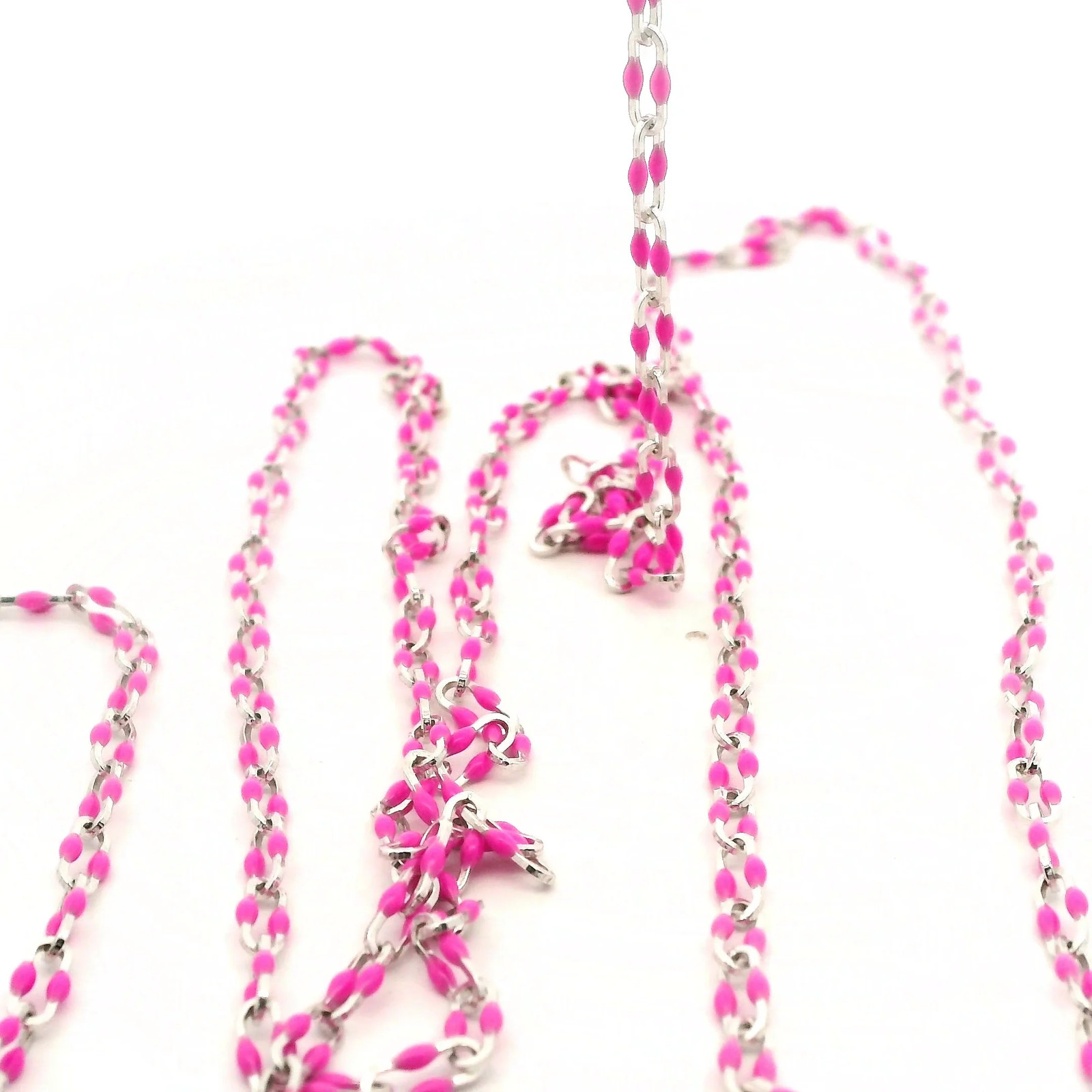 Sterling Silver Rhodium Paper Clip Chain with Rose Enamel, Squared Wire Chain 3.