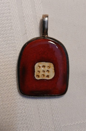 Maria Rozanska Sterling Silver Ceramic Pendant Red Enamel inset dots