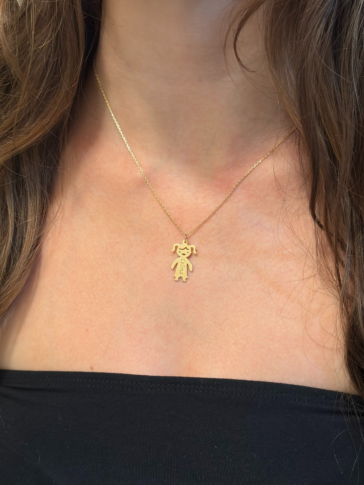 14k SOLID Gold Children Pendant, Brother & Sister Charm, Custom Text Necklace