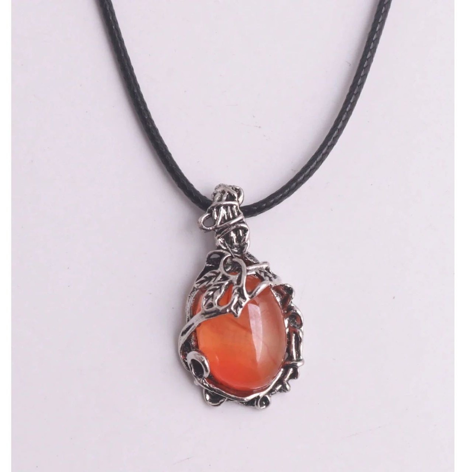 Natural Red Agate Pendant Necklace Silver Wrapped Oval Gmstne Crystal Charm Boho
