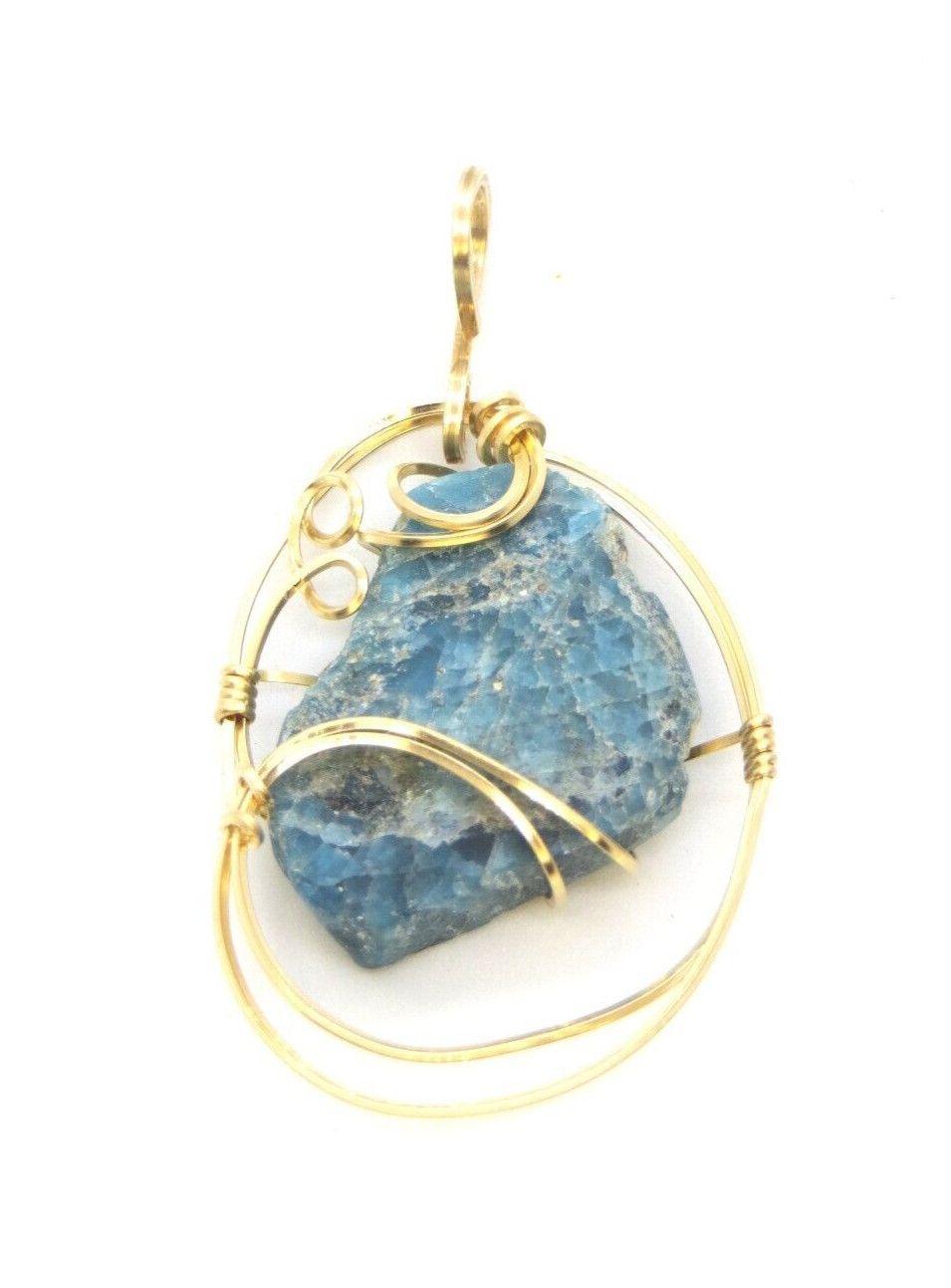 Blue wire wrap Apatite crystal gemstone pendant