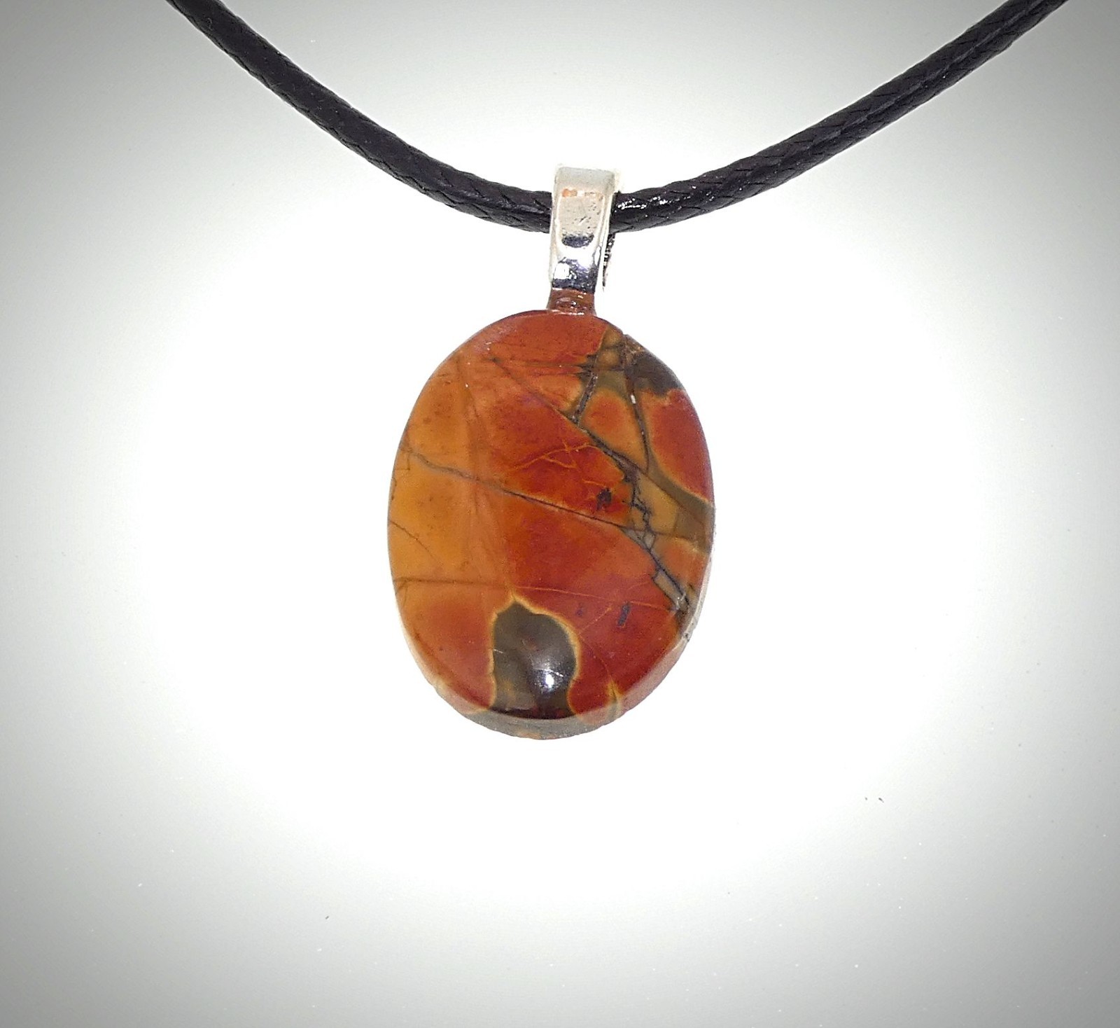 Picture Picasso Jasper Natural Stone Pendant Necklace Adjustable Handmade Art