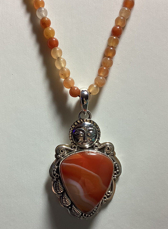 Botswana Agate Goddess Sterling Pendant with Agate Necklace