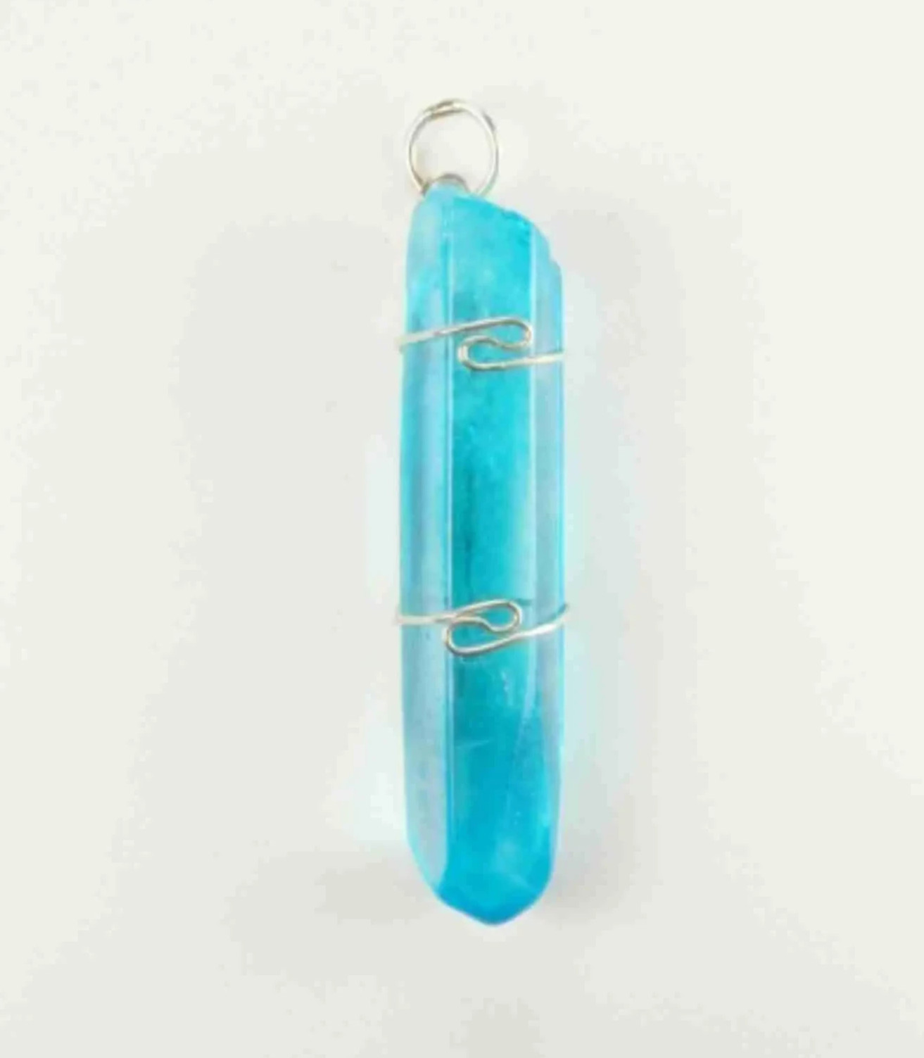 2.0″/50mm Ocean Aura Quartz sterling silver wire wrapped Pendant #919