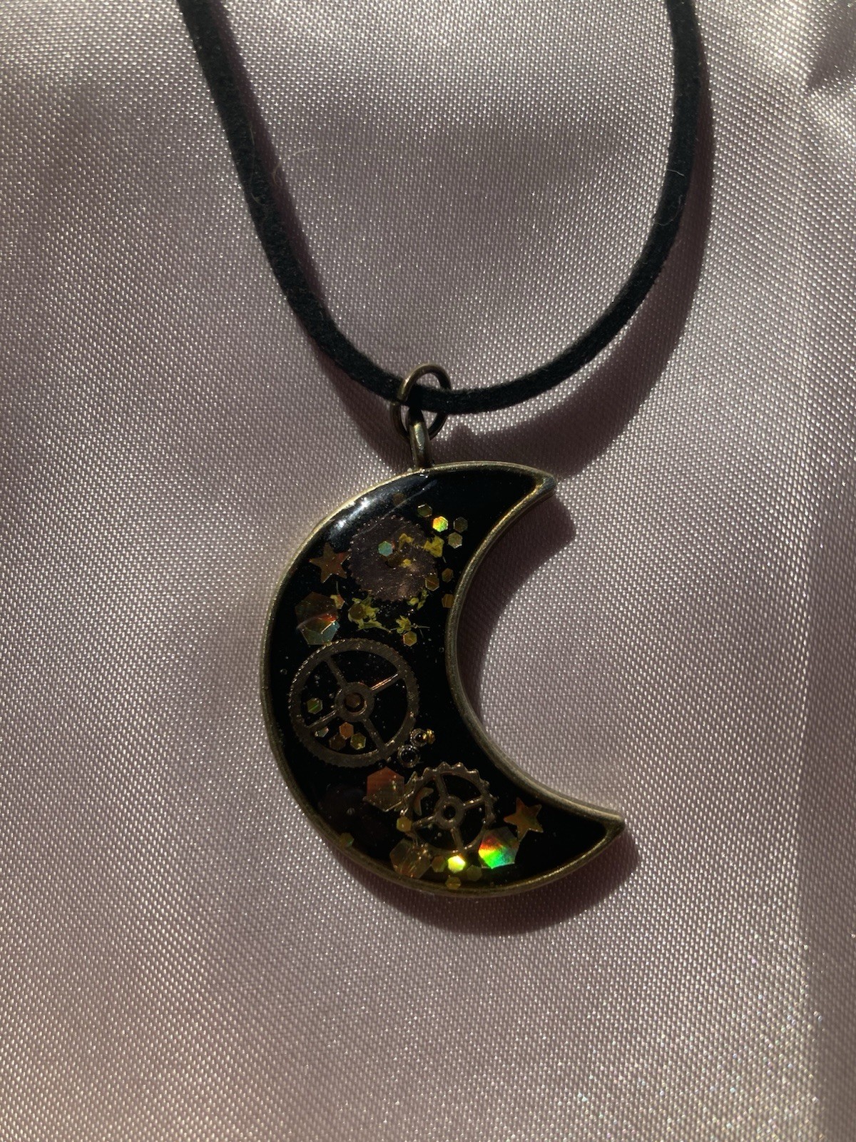 black resin crescent moon necklace